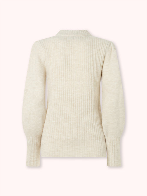 SUÉTER DE PUNTO CON MANGA ABULLONADA FRUNCIDA CRUDO