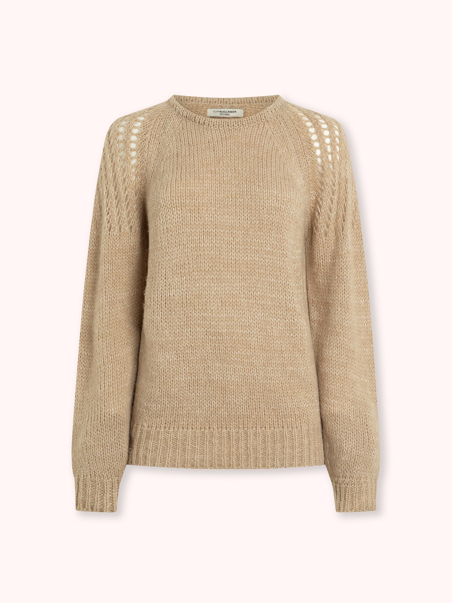 SUÉTER DE PUNTO CALADO CON CUELLO REDONDO BEIGE