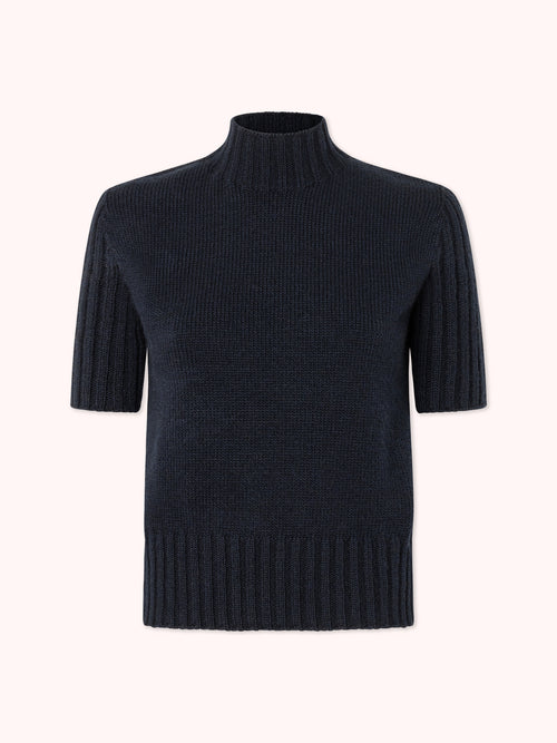 SUÉTER MANGA CORTA CON CUELLO ALTO AZUL MARINO