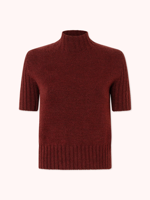 SUÉTER MANGA CORTA CON CUELLO ALTO GRANATE