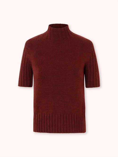 SUÉTER MANGA CORTA CON CUELLO ALTO GRANATE