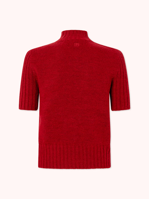 SUÉTER MANGA CORTA CON CUELLO ALTO ROJO