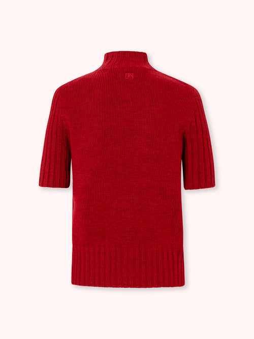 SUÉTER MANGA CORTA CON CUELLO ALTO ROJO