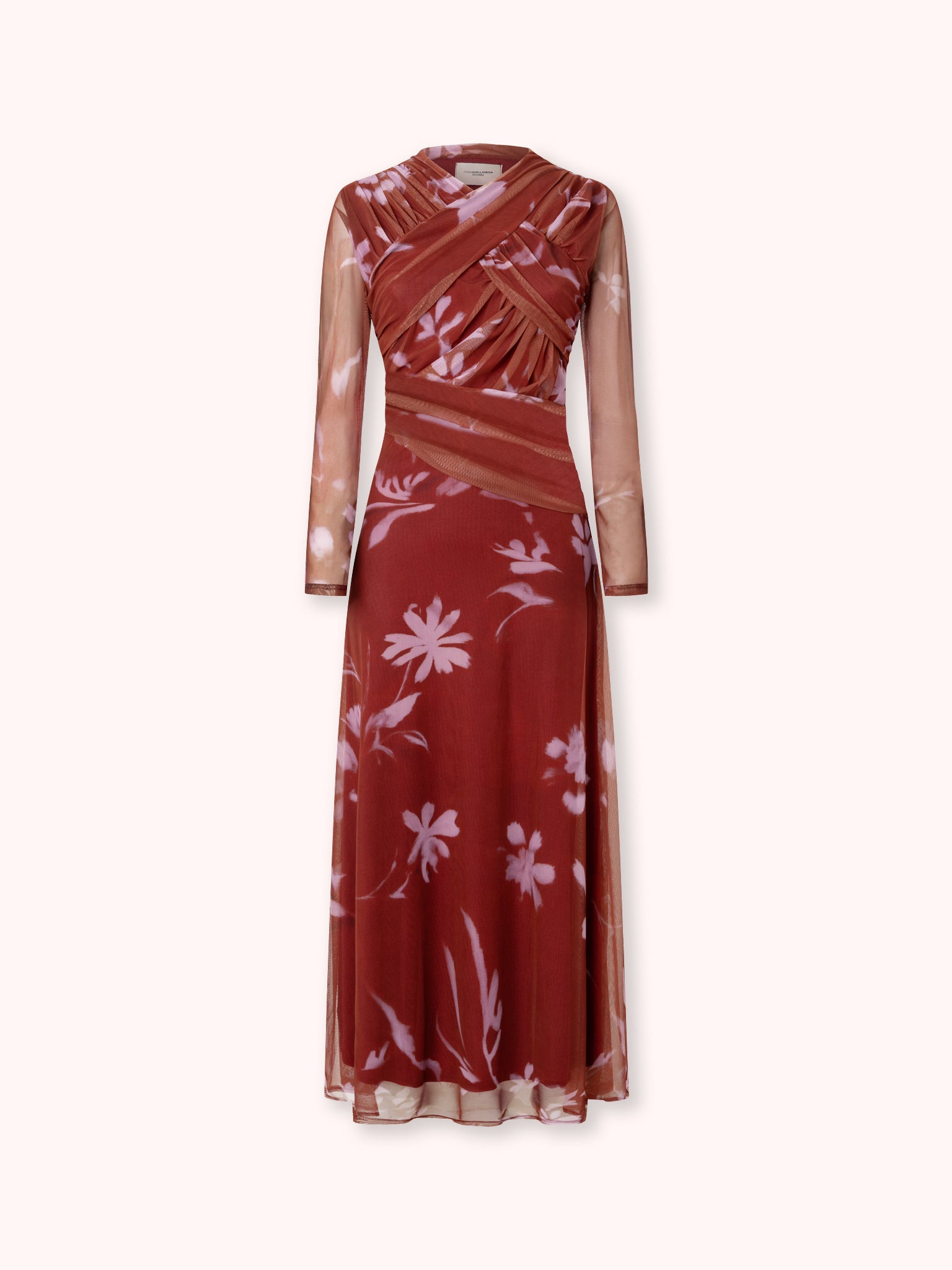 VESTIDO MANGA LARGA CON ESTAMPADO FLORAL ROJO