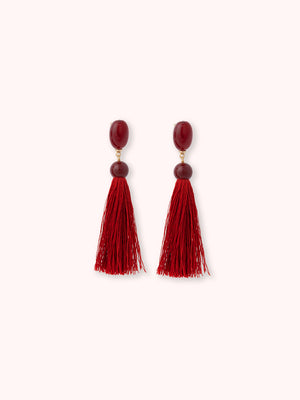 PENDIENTES LARGOS DE FLECOS ROJO
