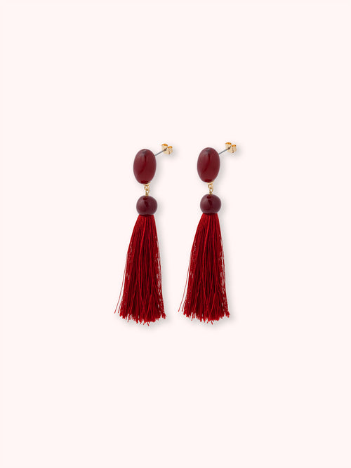 PENDIENTES LARGOS DE FLECOS ROJO