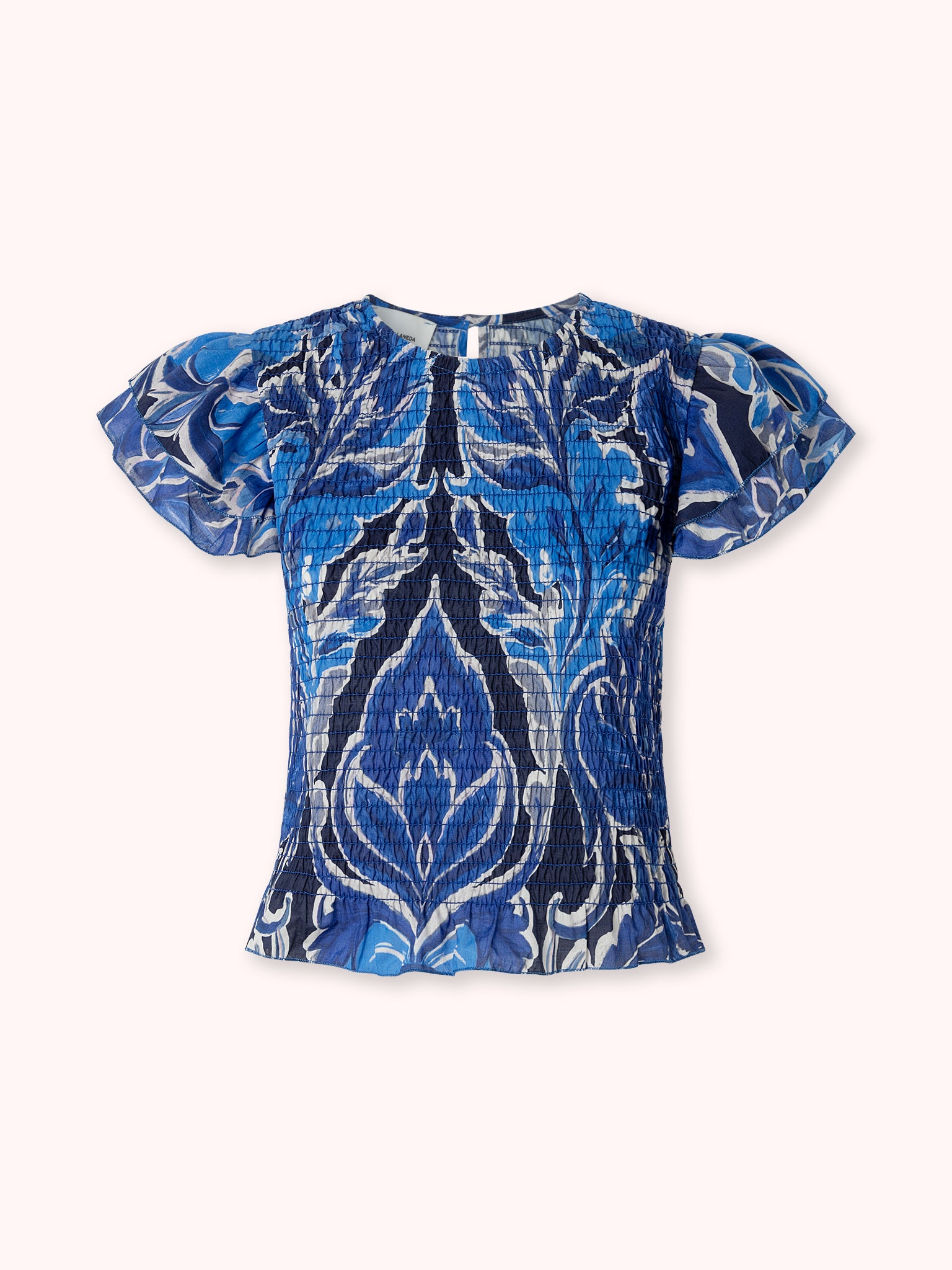 TOP NIDO DE ABEJA ESTAMPADO AZUL