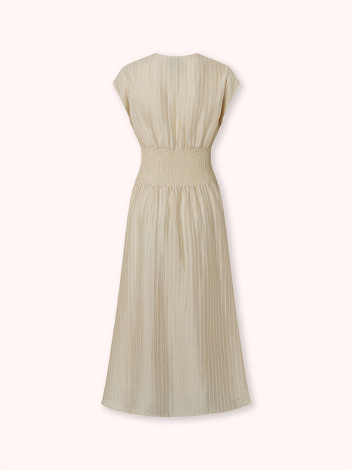 VESTIDO MIDI CON ESTAMPADO DE RAYAS BEIGE