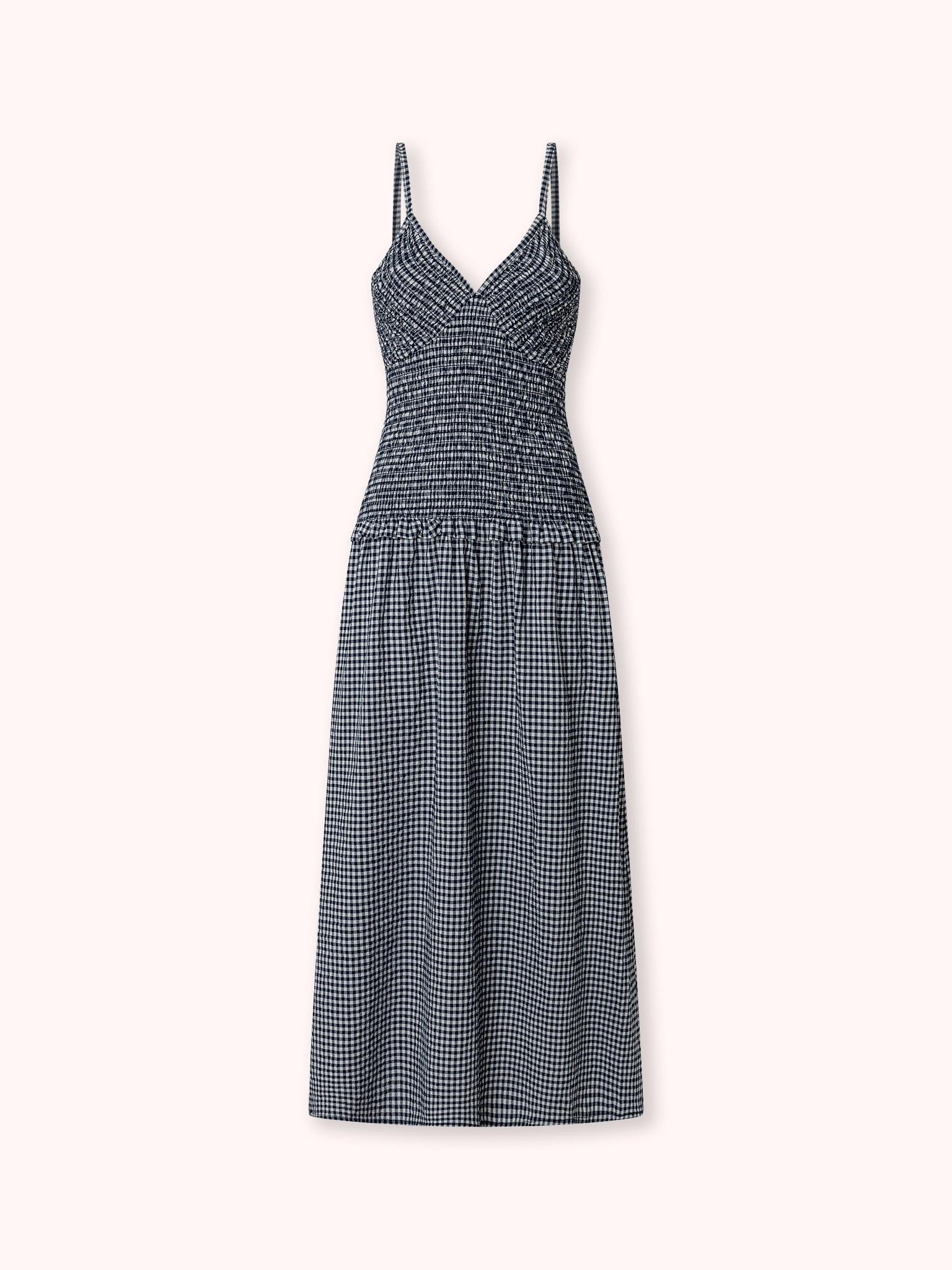 VESTIDO DE TIRANTES CON ESTAMPADO DE VICHY AZUL MARINO