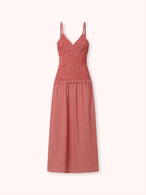 VESTIDO DE TIRANTES CON ESTAMPADO VICHY ROJO