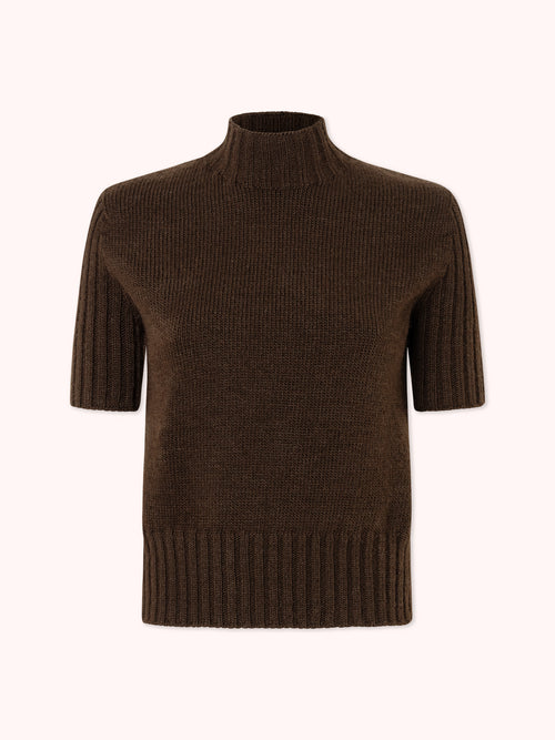 SUÉTER MANGA CORTA CON CUELLO ALTO MARRÓN