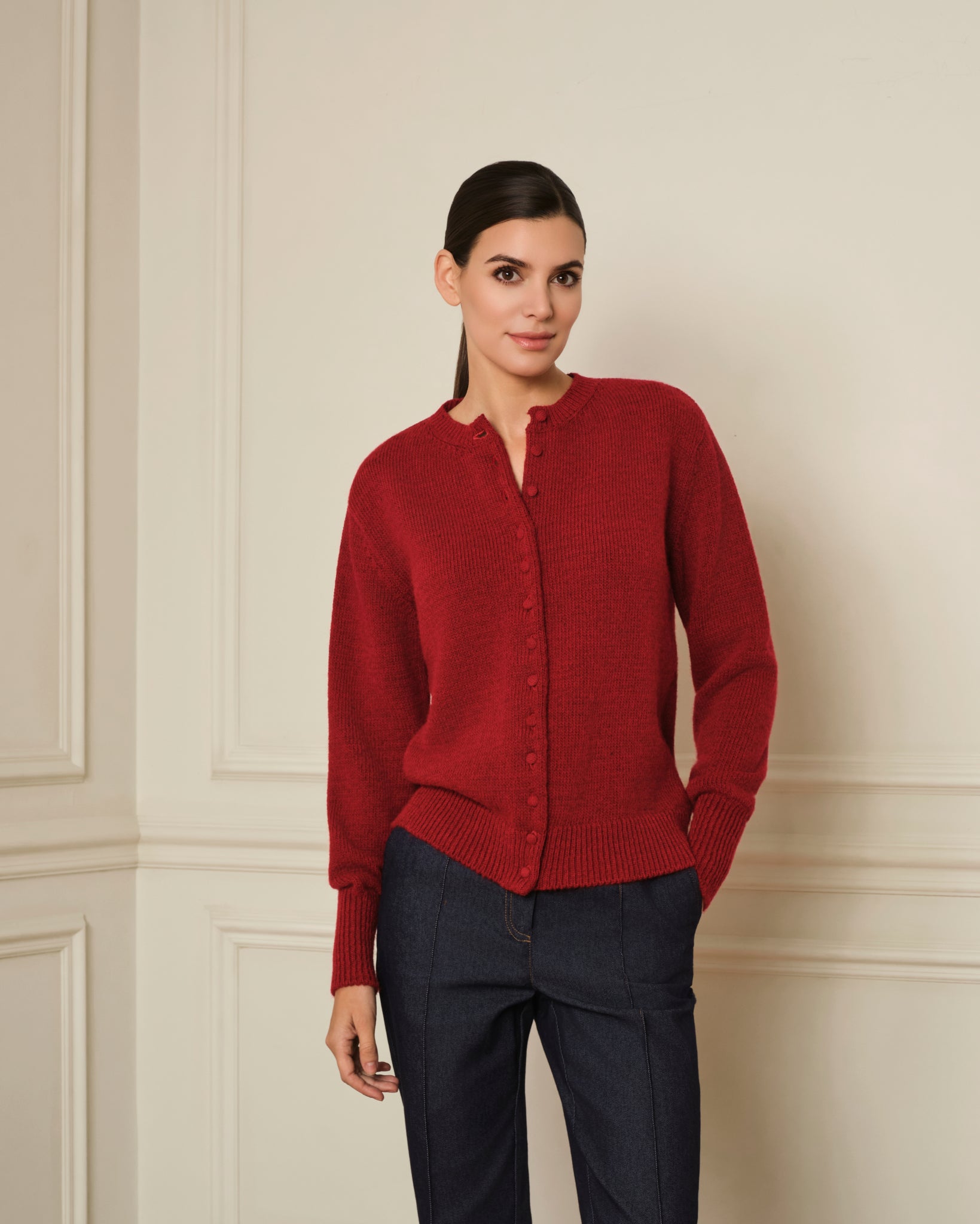 CÁRDIGAN DE BOTONES FORRADOS ROJO