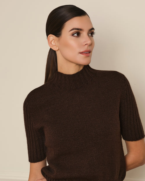 SUÉTER MANGA CORTA CON CUELLO ALTO MARRÓN