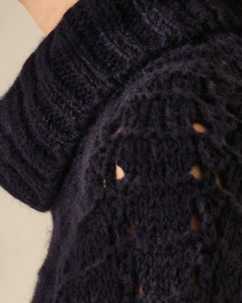 SUÉTER DE PUNTO CALADO CON CUELLO CISNE AZUL MARINO