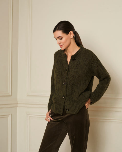 CÁRDIGAN DE PUNTO TRENZADO VERDE