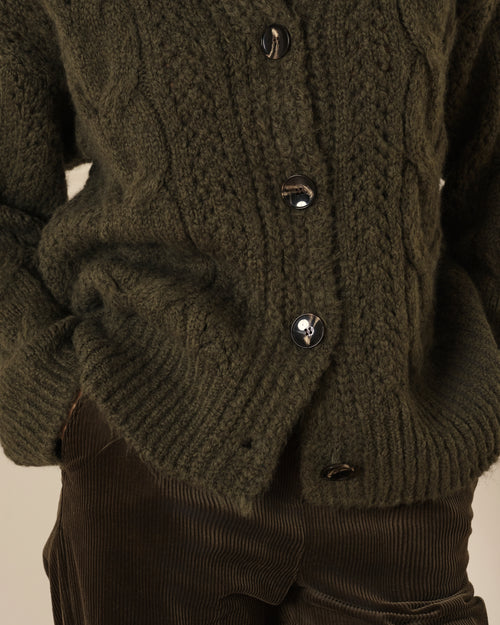 CÁRDIGAN DE PUNTO TRENZADO VERDE
