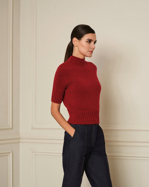 SUÉTER MANGA CORTA CON CUELLO ALTO ROJO