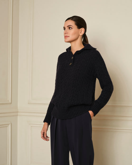 SUÉTER DE PUNTO CON CUELLO POLO AZUL MARINO