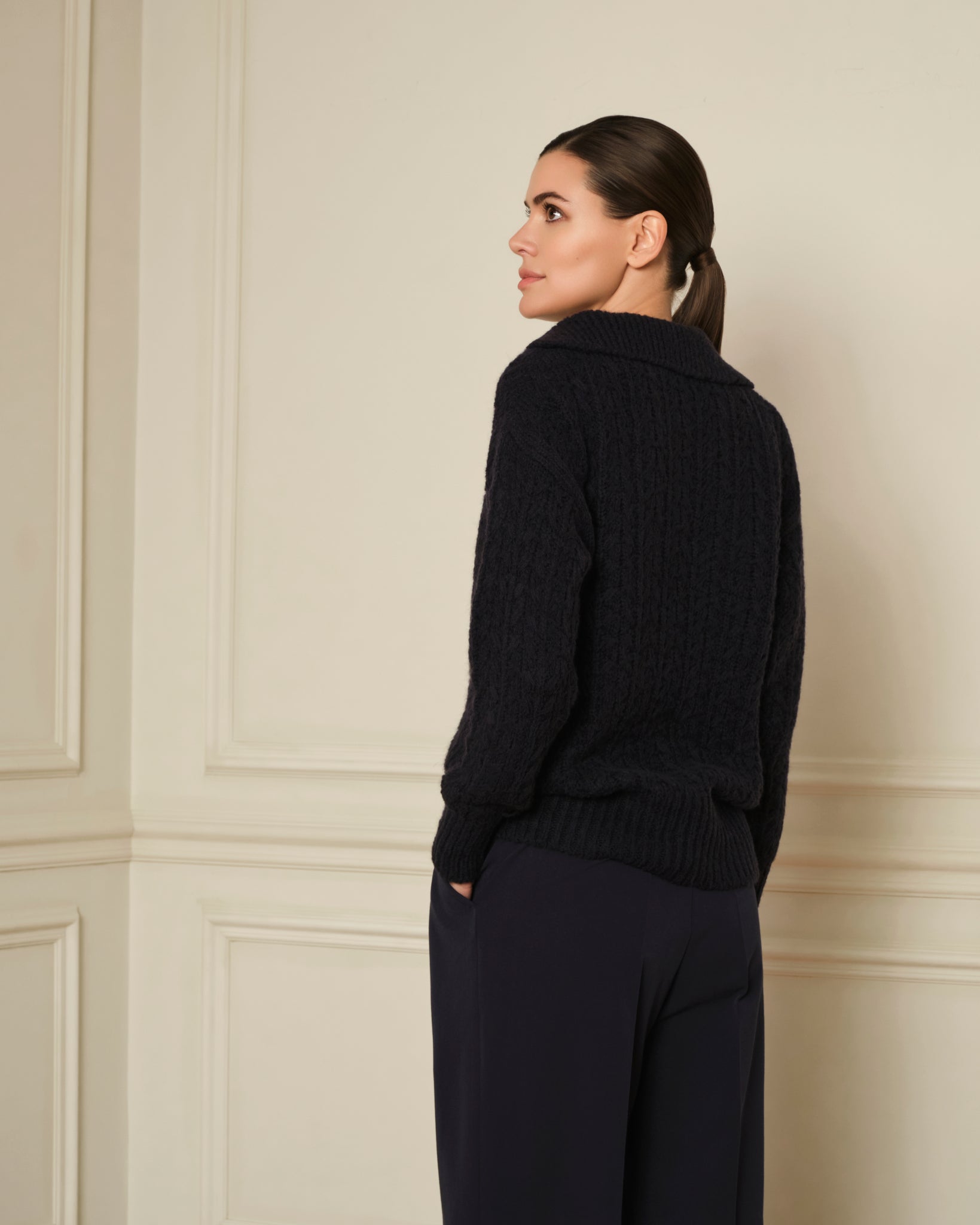 SUÉTER DE PUNTO CON CUELLO POLO AZUL MARINO