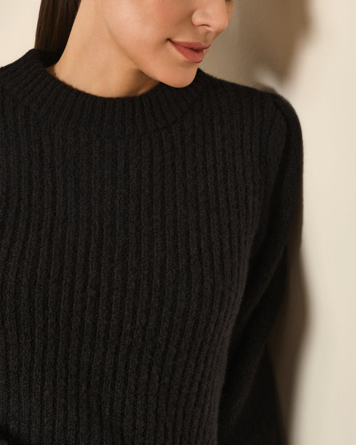 SUÉTER DE PUNTO CON MANGA ABULLONADA FRUNCIDA NEGRO