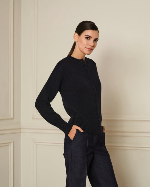 CÁRDIGAN DE BOTONES FORRADOS AZUL MARINO