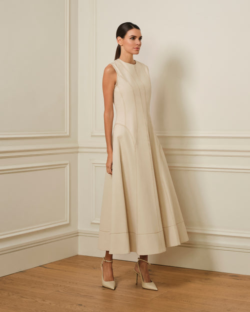 PREVENTA VESTIDO MIDI DENIM CON COSTURAS VISTAS OFF-WHITE