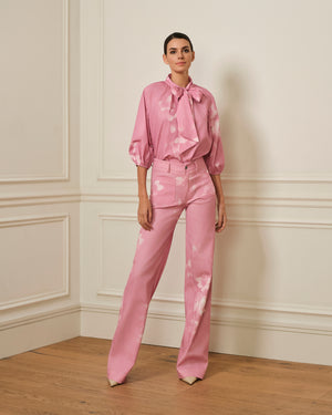 BLUSA MANGA ABULLONADA CON ESTAMPADO FLORAL ROSA