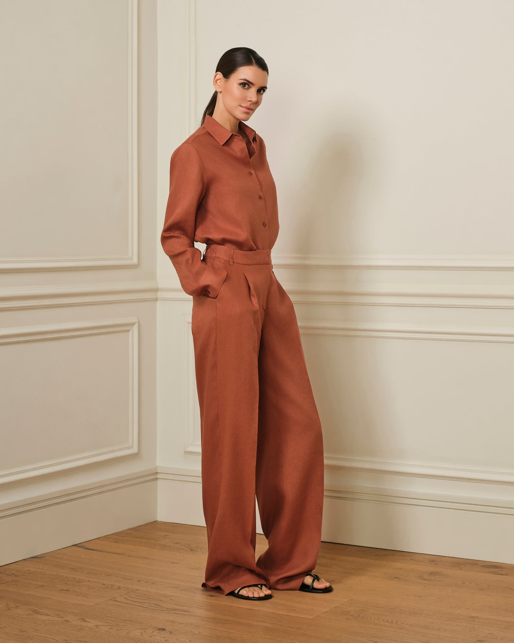 PANTALÓN DE LINO TEJA