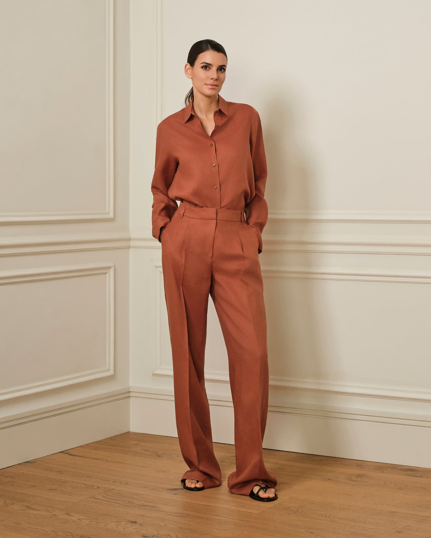 PANTALÓN DE LINO TEJA