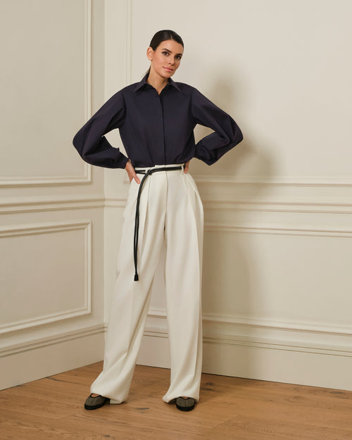 CAMISA DE MANGA ABULLONADA AZUL