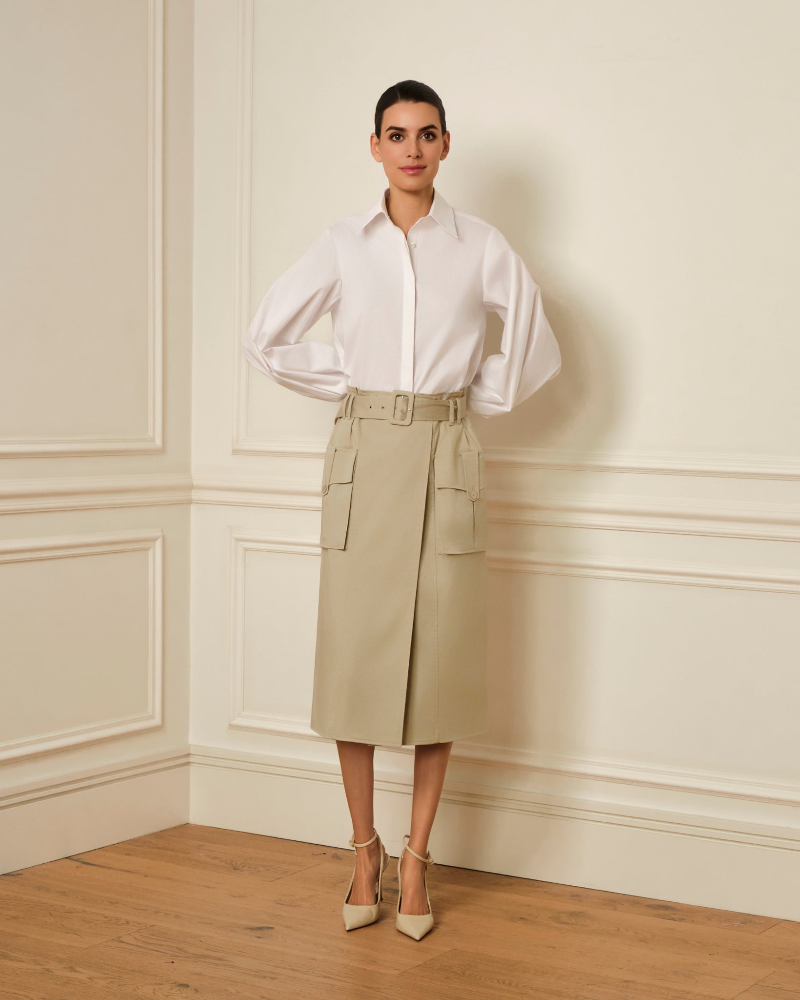 FALDA MIDI CARGO CON CINTURÓN