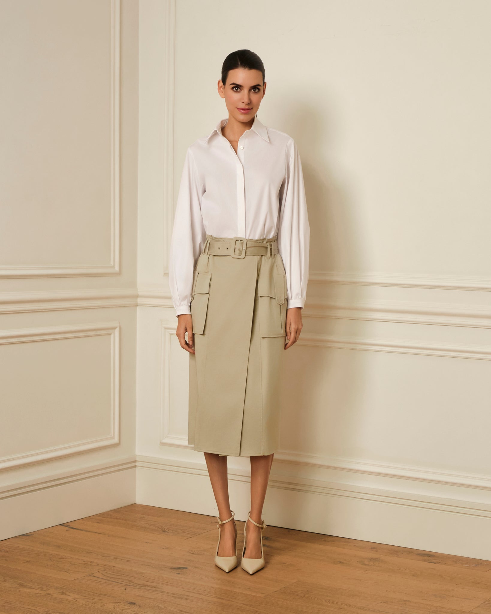 FALDA MIDI CARGO CON CINTURÓN