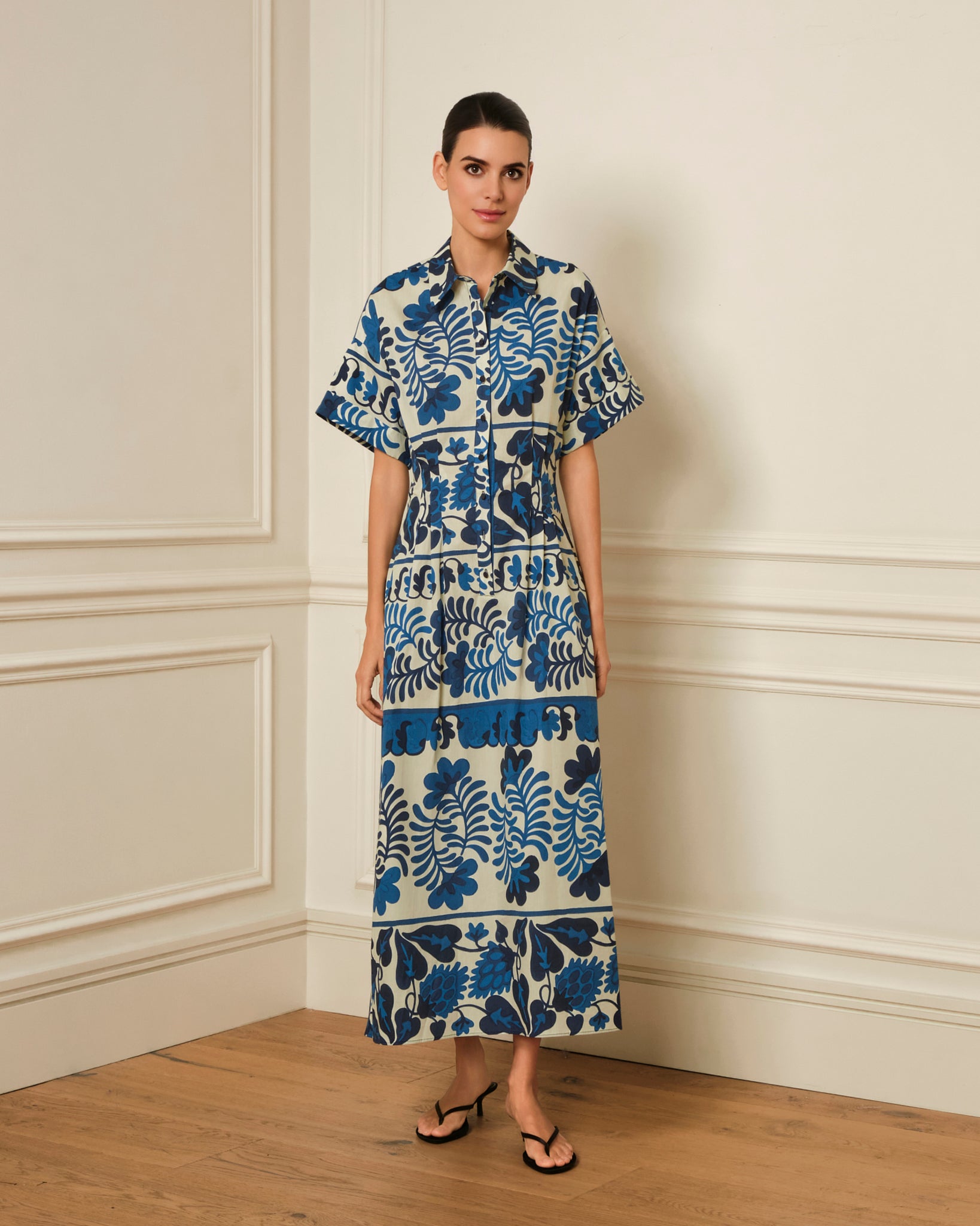 VESTIDO MIDI CAMISERO ESTAMPADO AZUL