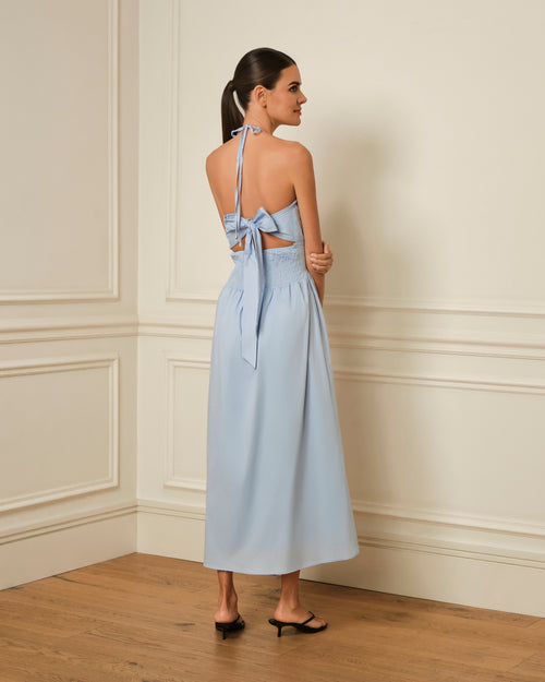 VESTIDO MIDI HALTER AZUL
