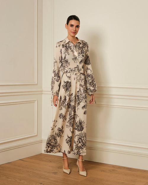 VESTIDO CAMISERO CON CINTURÓN ESTAMPADO NEGRO