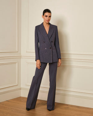 BLAZER CRUZADA CON COSTURAS VISTAS DENIM JASPEADO