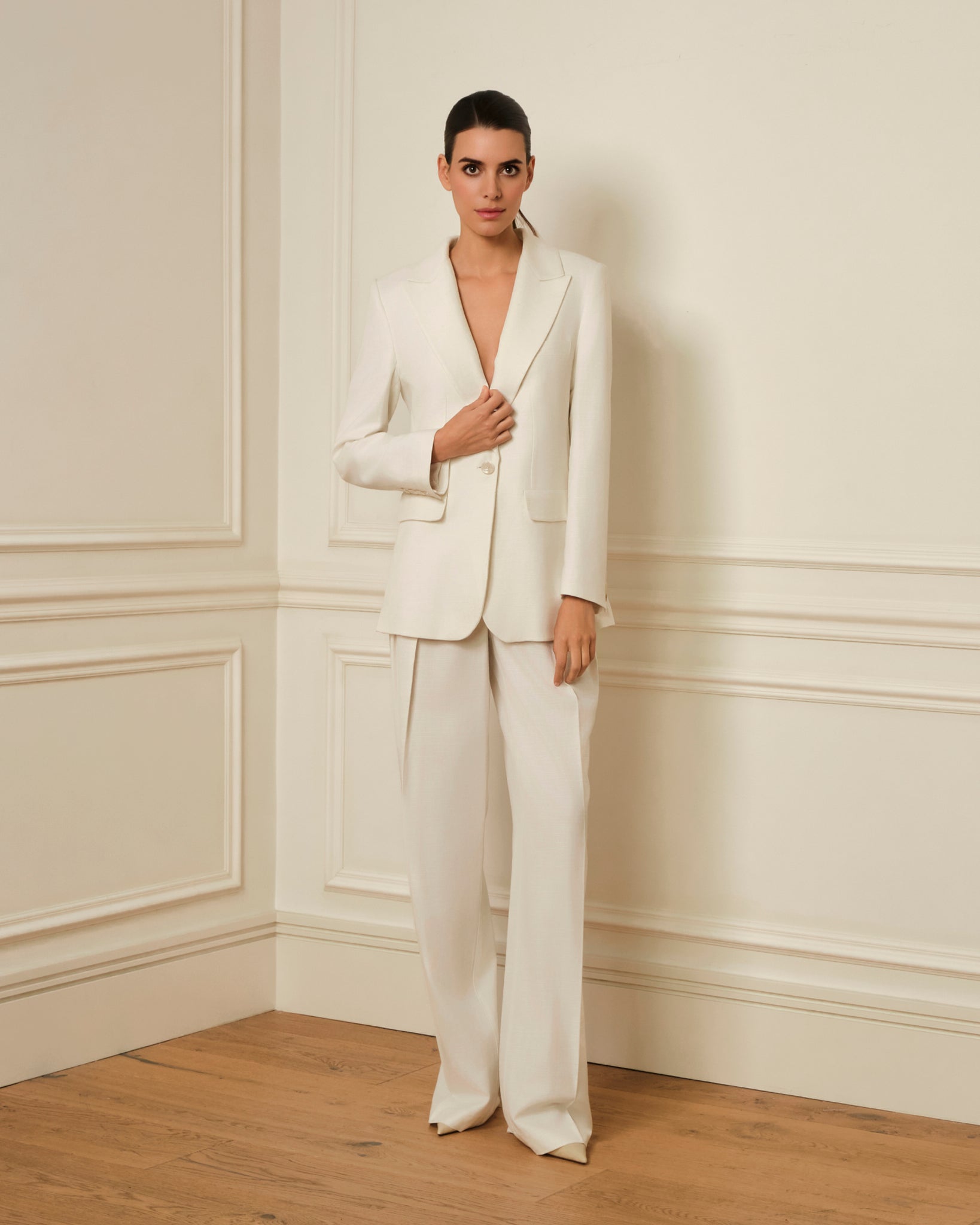 PANTALÓN DE TIRO ALTO CON CINTURILLA CRUZADA BLANCO