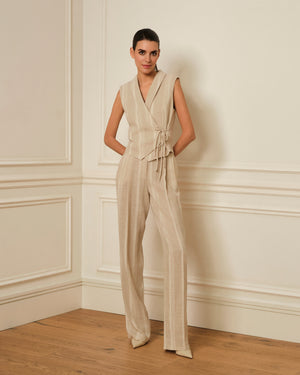 PRE-ORDER CHALECO CRUZADO DE RAYAS CRUDO