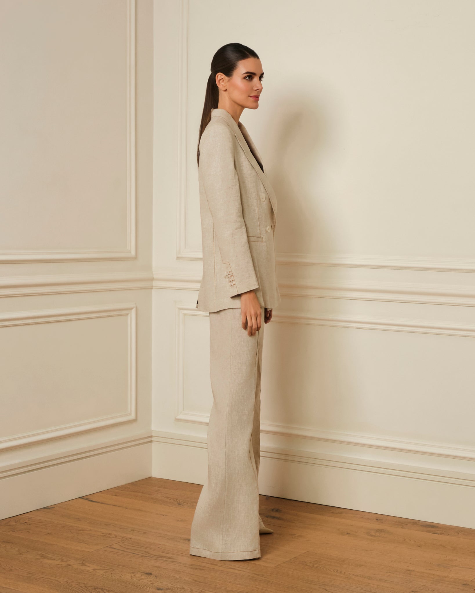 BLAZER CRUZADA CON COSTURAS VISTAS CRUDO