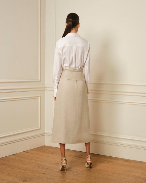 FALDA MIDI CON CITURILLA ANCHA BEIGE