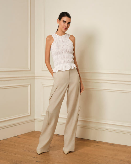 TOP FRUNCIDO SIN MANGAS BLANCO