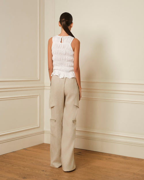 TOP FRUNCIDO SIN MANGAS BLANCO