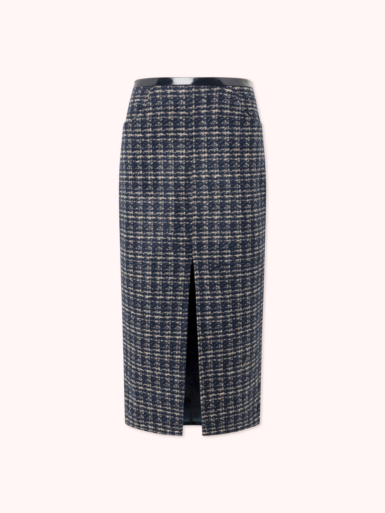 FALDA MIDI CON APERTURA DE TWEED AZUL MARINO