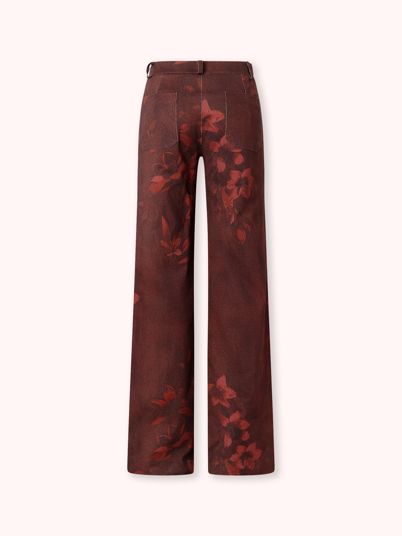 PANTALÓN FLARE CON ESTAMPADO FLORAL BURDEOS