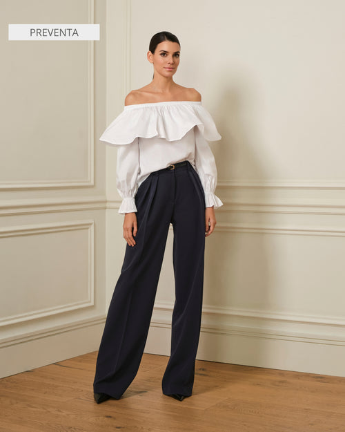 BLUSA OFF SHOULDER CON VOLANTE BLANCA