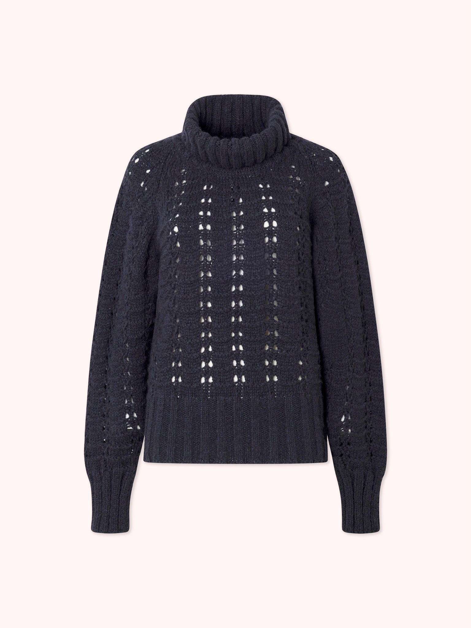 PRE-ORDER SUÉTER DE PUNTO CALADO CON CUELLO CISNE AZUL MARINO