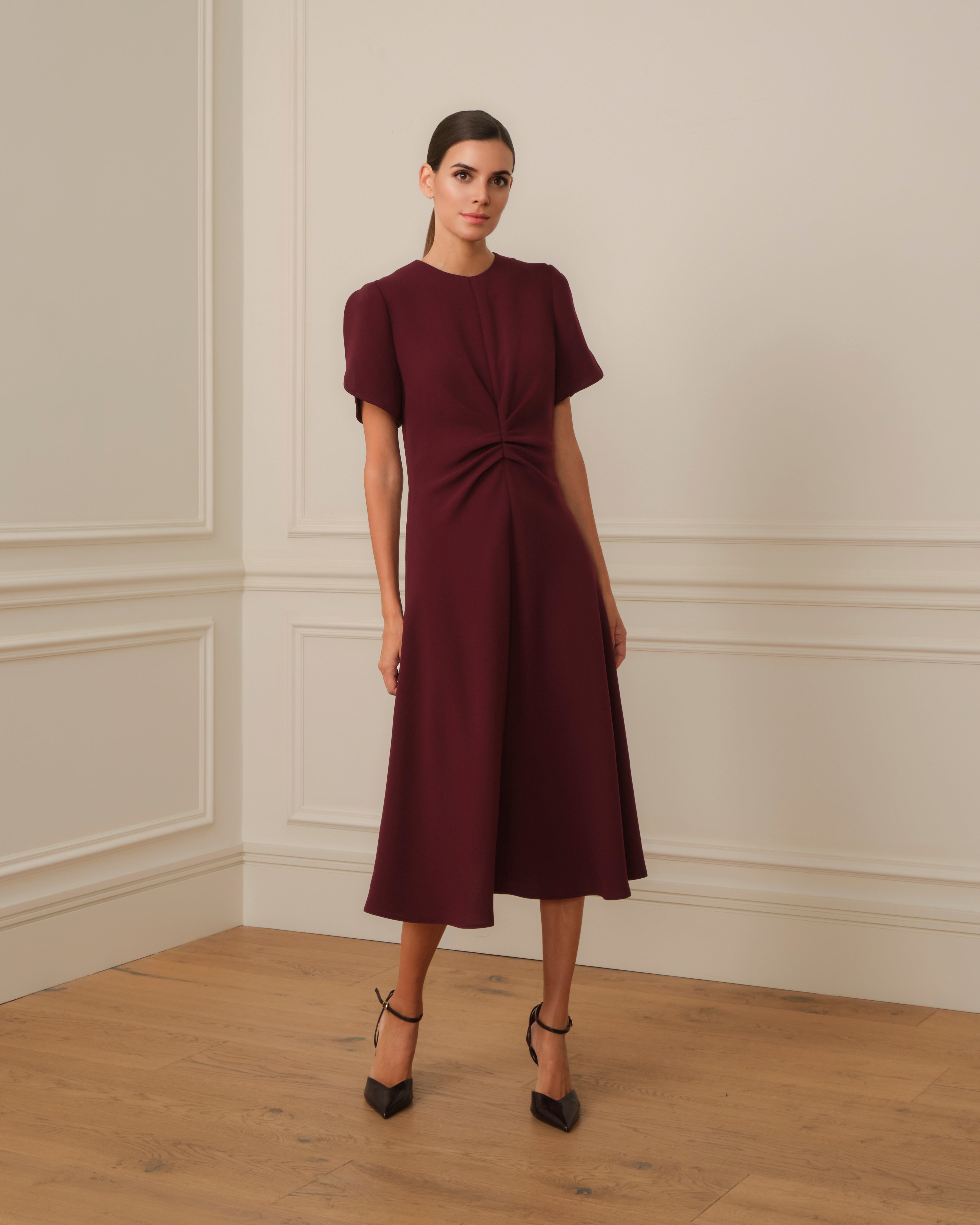 PRE-ORDER VESTIDO DRAPEADO MIDI GRANATE