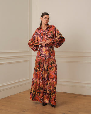 FALDA MIDI CON ESTAMPADO IKAT