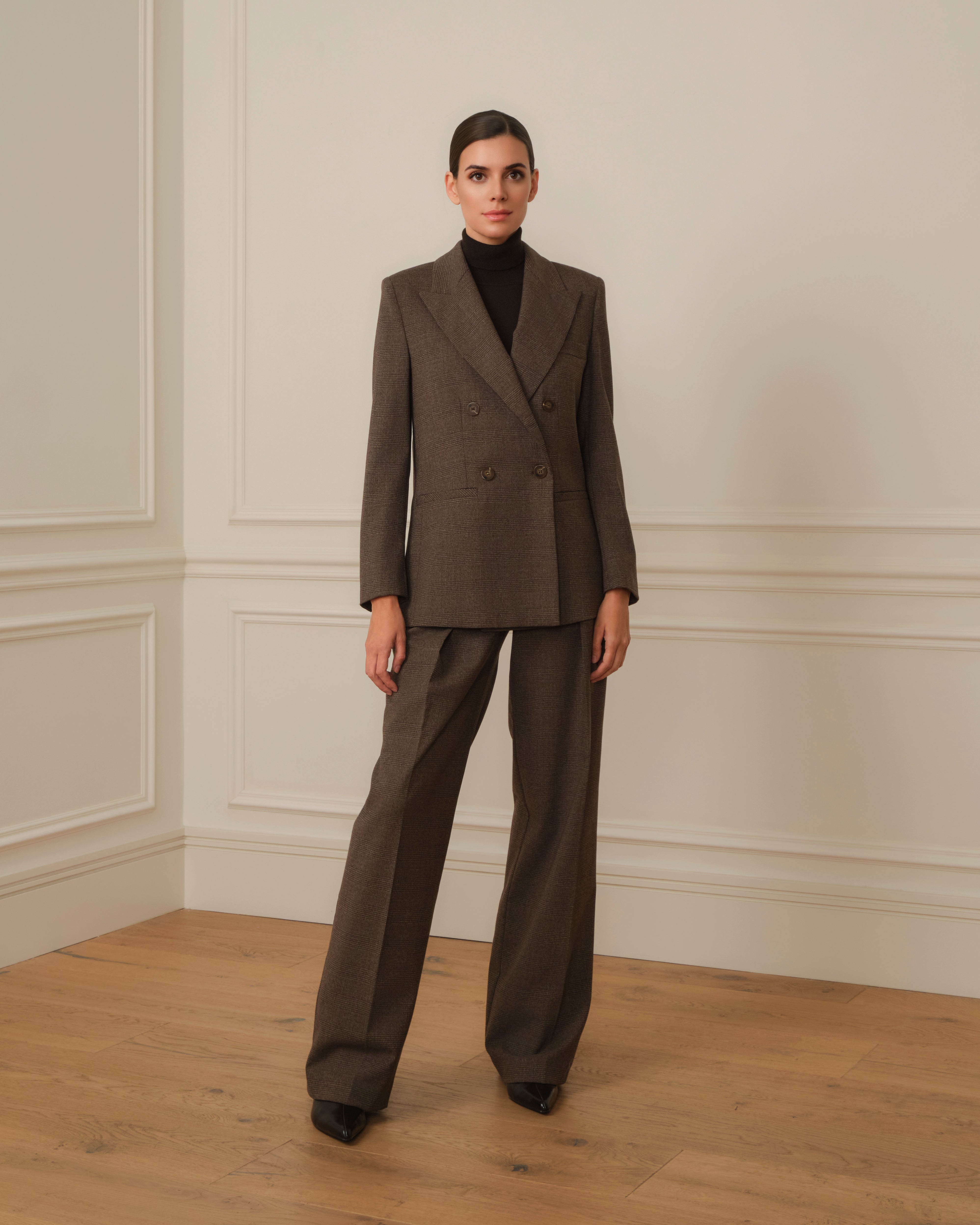 BLAZER CRUZADA DE CUADROS MARRÓN