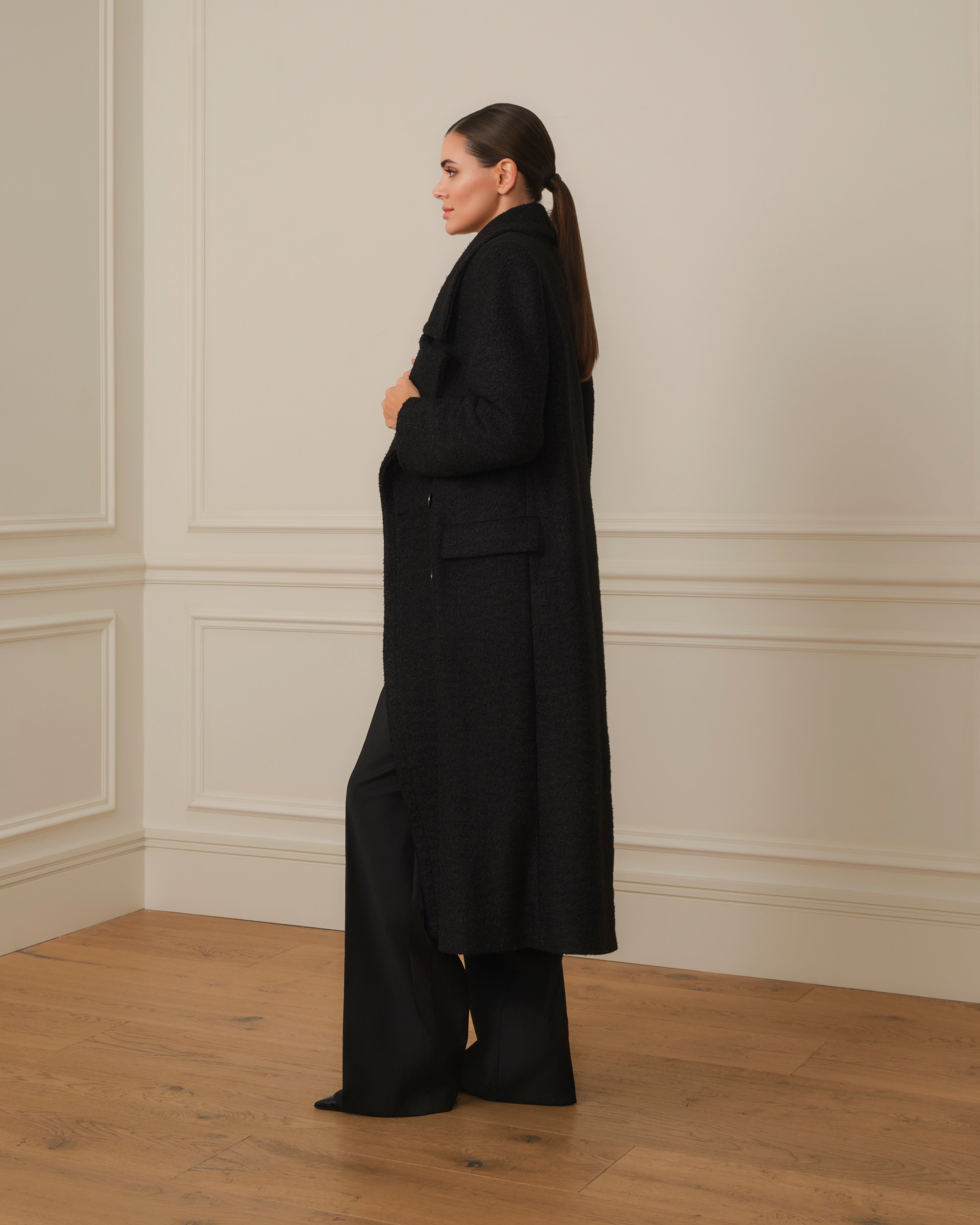 ABRIGO LARGO CRUZADO NEGRO